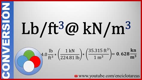 Lb ft3 to kn m3 - The Attempt at a Solution. I understand how to do it, but I am stuck at converting Lbm/ft^3 to kg/m3. I used google to get that 41Lbm/ft3 is the same as 656.74kg/m3 and with that i get the correct answer after calculations. However, i don't want to use google for all my conversions.